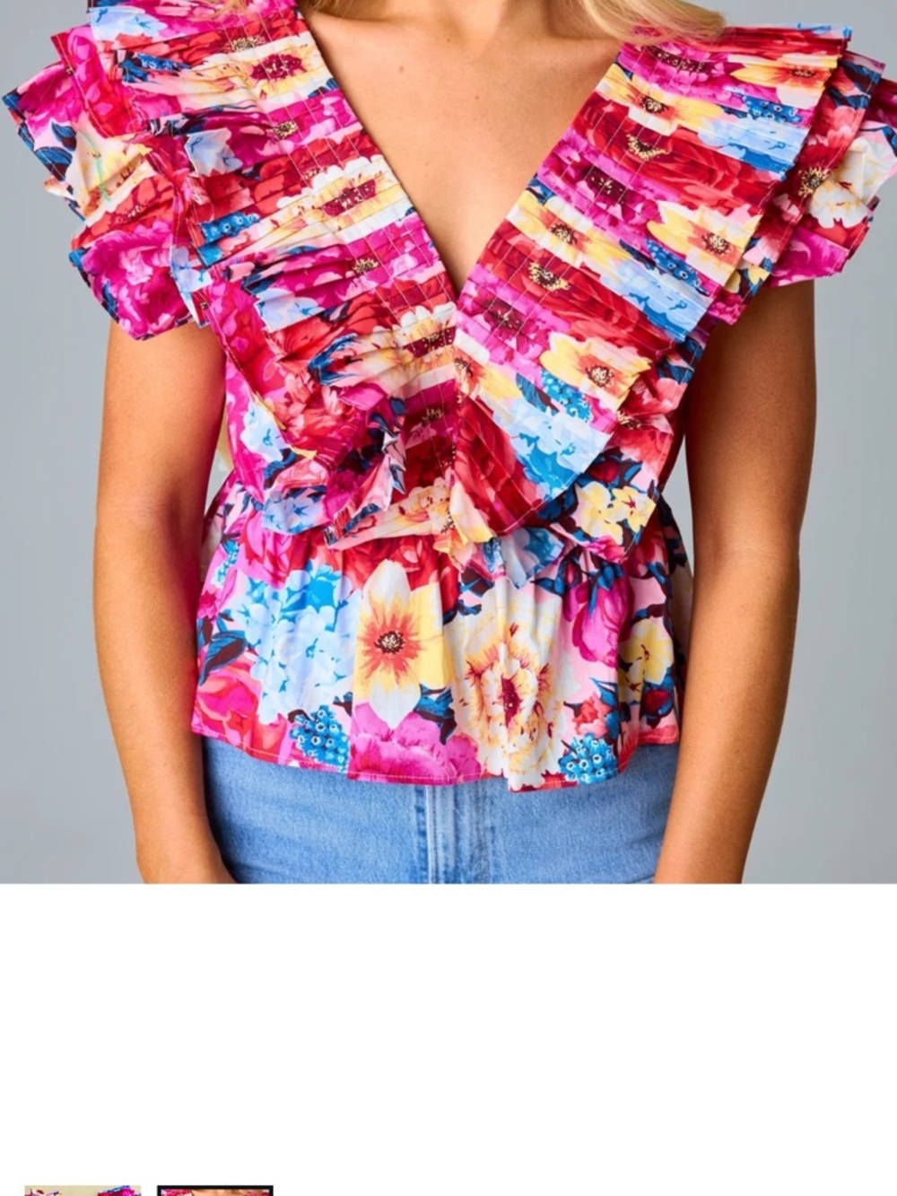 Buddy Love Pink Multi Floral Ruffle V-Neck Blouse